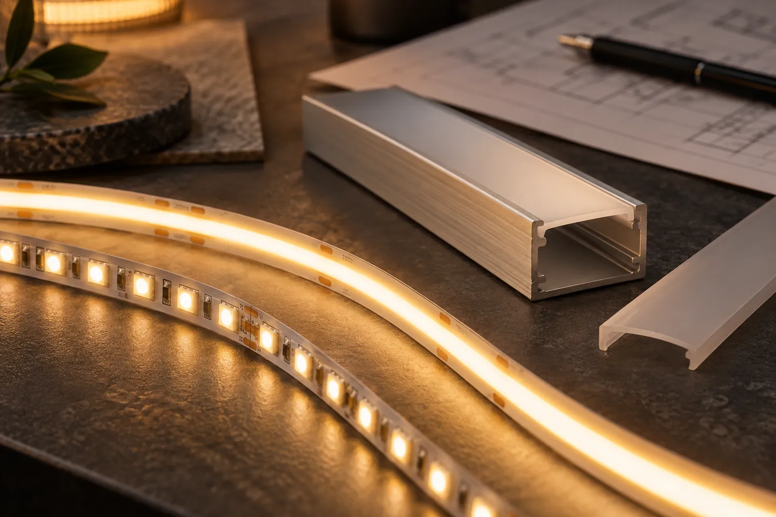 LED-лента, алюминиевый профиль и матовый рассеиватель