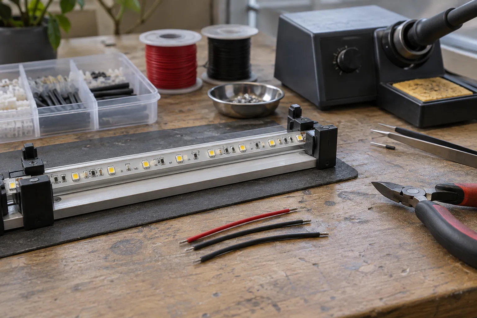 Подготовка отключённой LED-ленты к соединению.