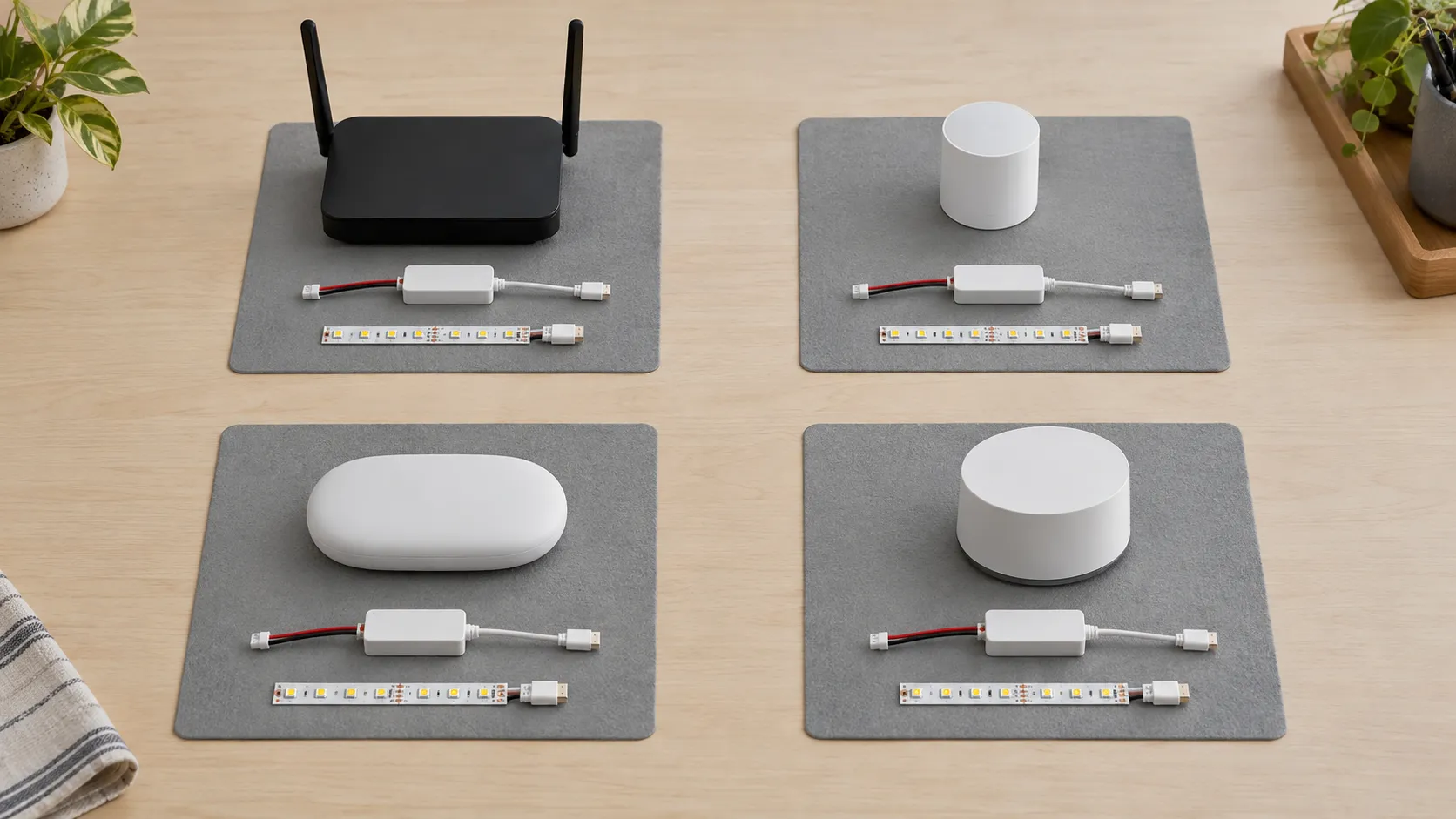 LED-контроллер рядом с отдельными узлами Wi-Fi, Zigbee и Matter/Thread.