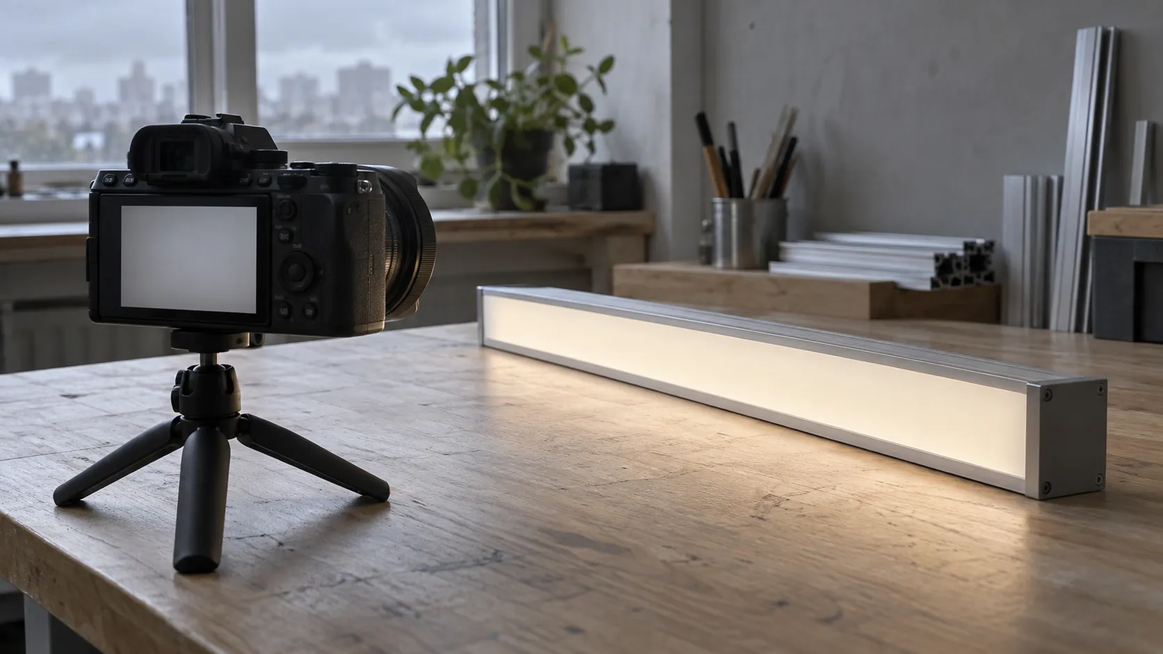 Камера и LED-линия для наблюдения поведения света.